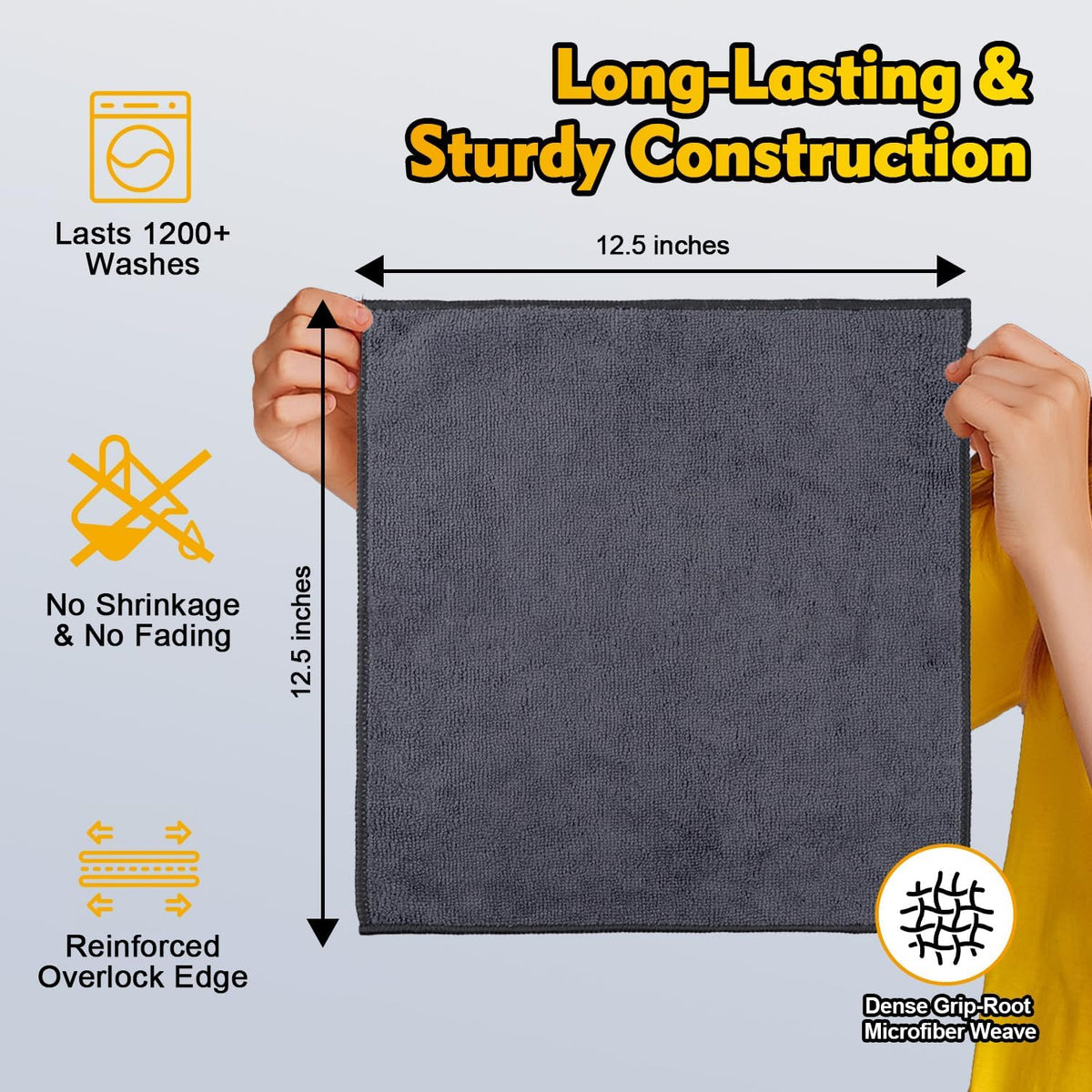 Microfiber Cleaning Cloth, 12.5 x 12.5 inch Microfiber Towels for Cars, Ultra Absorbent Washing Cloth, Lint Free Streak Free Cleaning Rags for Car, Kitchen, and Window (Grey)