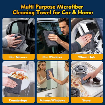 Microfiber Cleaning Cloth, 12.5 x 12.5 inch Microfiber Towels for Cars, Ultra Absorbent Washing Cloth, Lint Free Streak Free Cleaning Rags for Car, Kitchen, and Window (Grey)