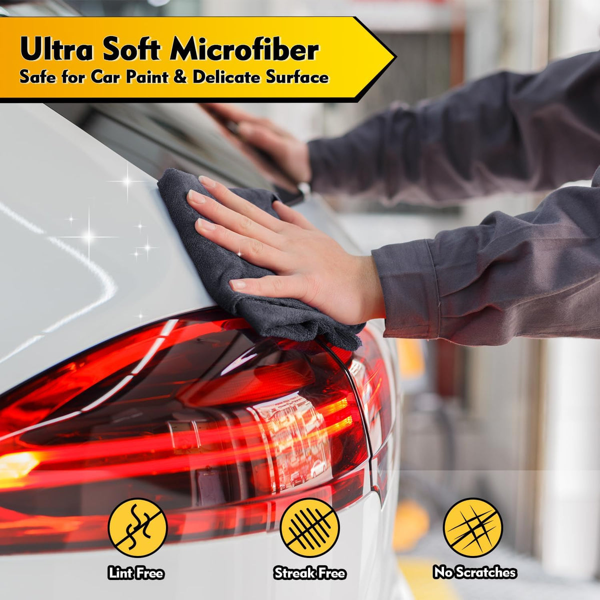Microfiber Cleaning Cloth, 12.5 x 12.5 inch Microfiber Towels for Cars, Ultra Absorbent Washing Cloth, Lint Free Streak Free Cleaning Rags for Car, Kitchen, and Window (Grey)