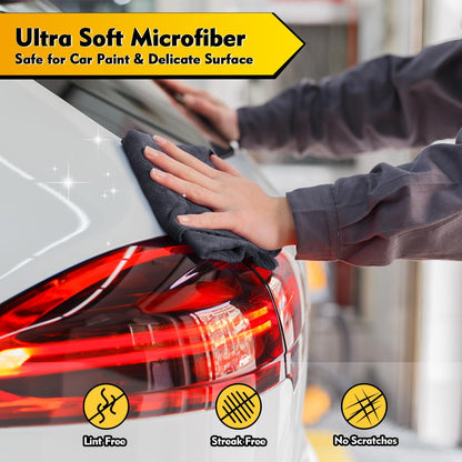 Microfiber Cleaning Cloth, 12.5 x 12.5 inch Microfiber Towels for Cars, Ultra Absorbent Washing Cloth, Lint Free Streak Free Cleaning Rags for Car, Kitchen, and Window (Grey)