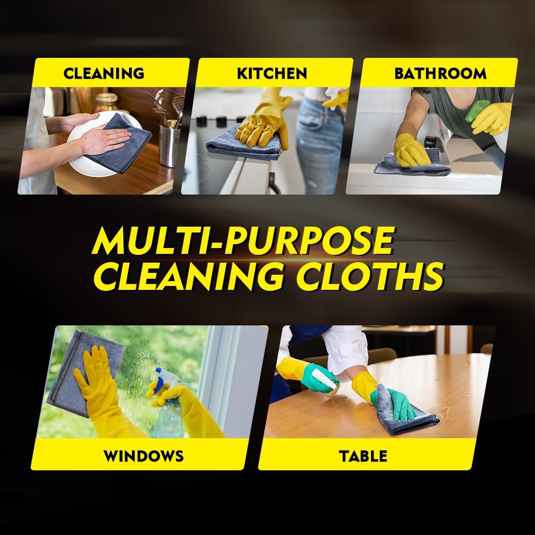 Microfiber Cleaning Cloth, 12.5 x 12.5 inch Microfiber Towels for Cars, Ultra Absorbent Washing Cloth, Lint Free Streak Free Cleaning Rags for Car, Kitchen, and Window (Grey)
