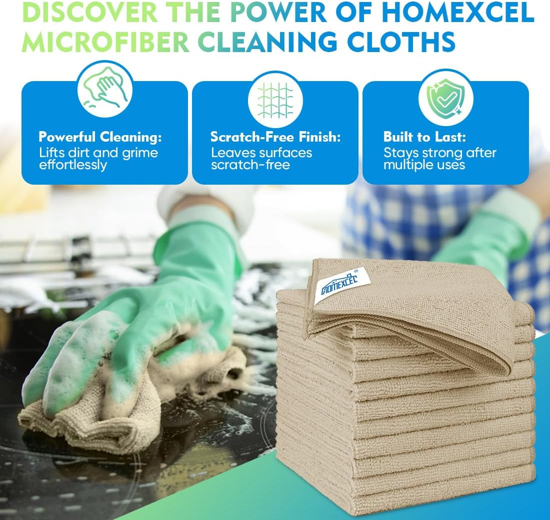 Microfiber Cleaning Cloth, 12.5 x 12.5 inch Microfiber Towels for Cars, Ultra Absorbent Washing Cloth, Lint Free Streak Free Cleaning Rags for Car, Kitchen, and Window (Grey)