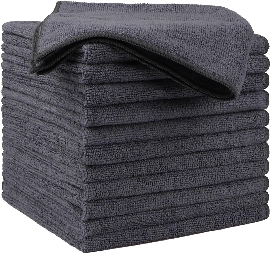 Microfiber Cleaning Cloth, 12.5 x 12.5 inch Microfiber Towels for Cars, Ultra Absorbent Washing Cloth, Lint Free Streak Free Cleaning Rags for Car, Kitchen, and Window (Grey)