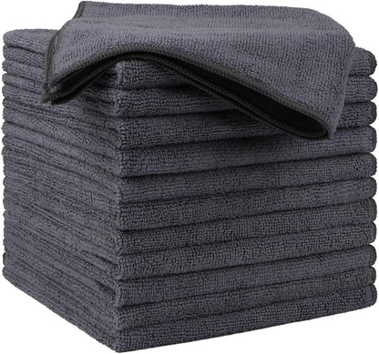 Microfiber Cleaning Cloth, 12.5 x 12.5 inch Microfiber Towels for Cars, Ultra Absorbent Washing Cloth, Lint Free Streak Free Cleaning Rags for Car, Kitchen, and Window (Grey)