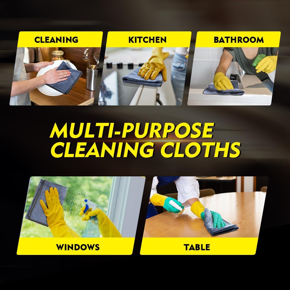 Microfiber Cleaning Cloth, 12.5 x 12.5 inch Microfiber Towels for Cars, Ultra Absorbent Washing Cloth, Lint Free Streak Free Cleaning Rags for Car, Kitchen, and Window (Grey)