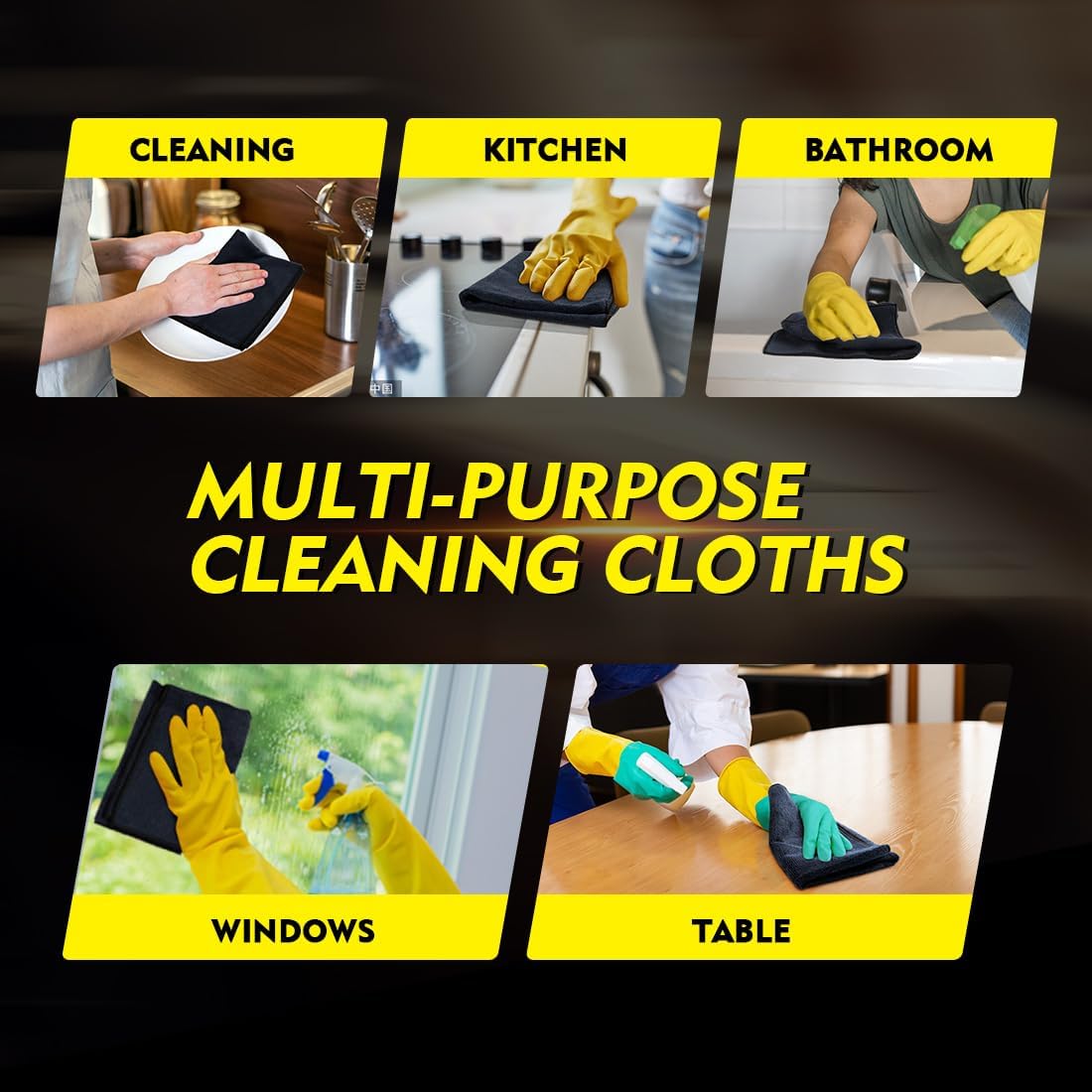 Microfiber Cleaning Cloth, 12.5 x 12.5 inch Microfiber Towels for Cars, Ultra Absorbent Washing Cloth, Lint Free Streak Free Cleaning Rags for Car, Kitchen, and Window (Grey)