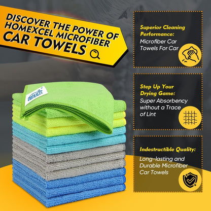 Microfiber Cleaning Cloth, 12.5 x 12.5 inch Microfiber Towels for Cars, Ultra Absorbent Washing Cloth, Lint Free Streak Free Cleaning Rags for Car, Kitchen, and Window (Grey)