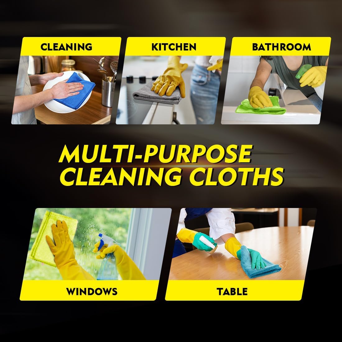 Microfiber Cleaning Cloth, 12.5 x 12.5 inch Microfiber Towels for Cars, Ultra Absorbent Washing Cloth, Lint Free Streak Free Cleaning Rags for Car, Kitchen, and Window (Grey)