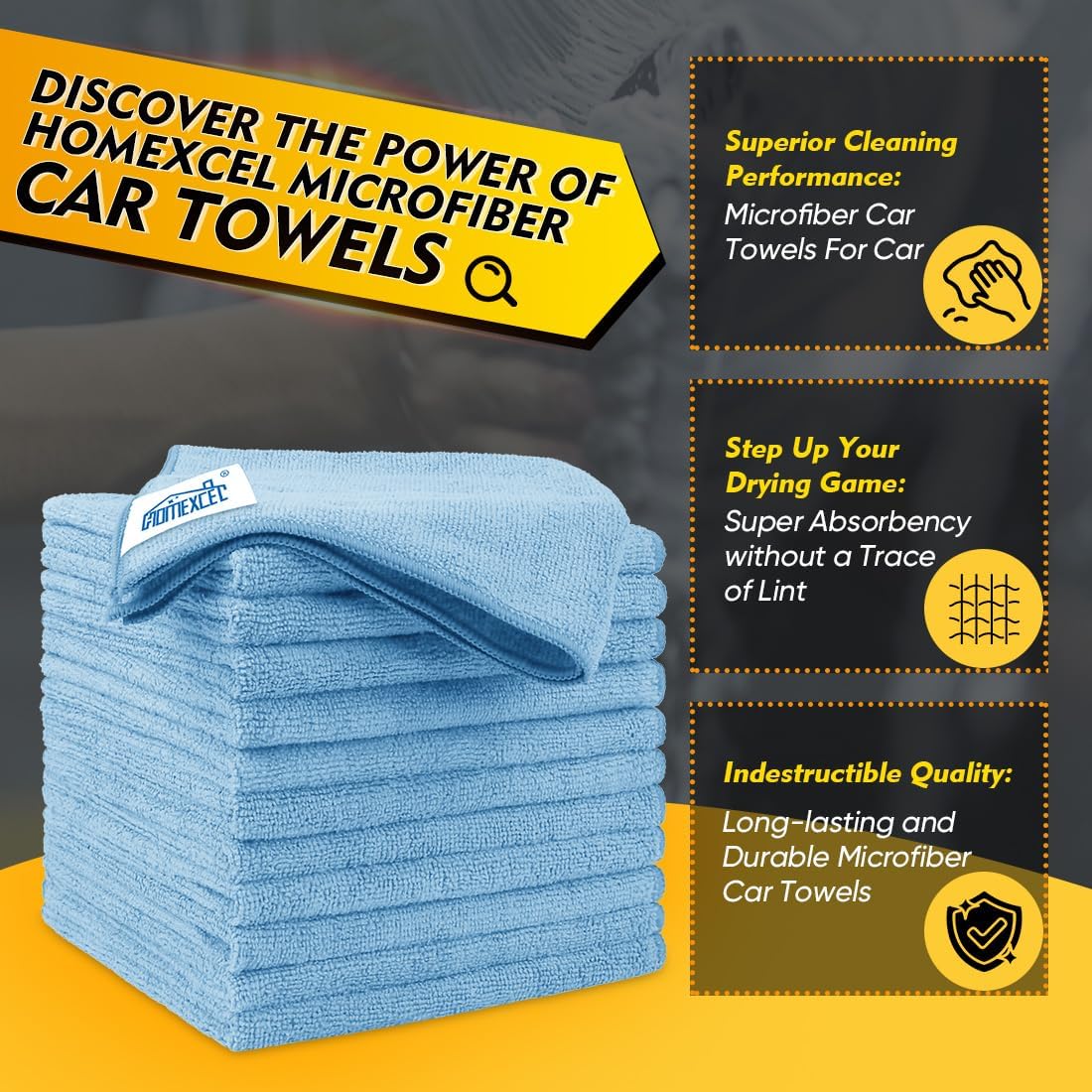 Microfiber Cleaning Cloth, 12.5 x 12.5 inch Microfiber Towels for Cars, Ultra Absorbent Washing Cloth, Lint Free Streak Free Cleaning Rags for Car, Kitchen, and Window (Grey)