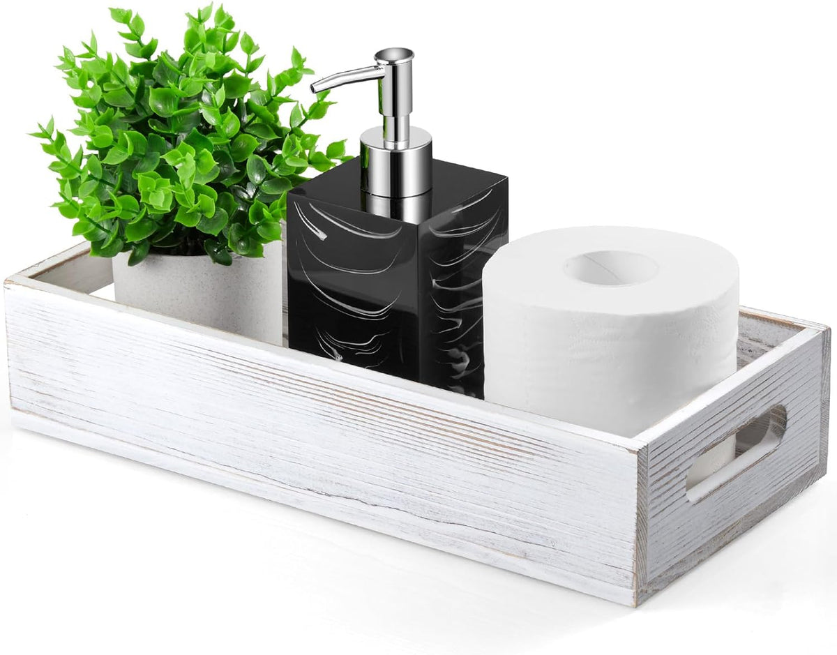 Black Bathroom Basket - Wooden Toilet Tank Paper Basket with Handle for Organizing - Back of Toilet Storage Organizer for Bathroom Tank Topper Counter - Black Bathroom Decor Box