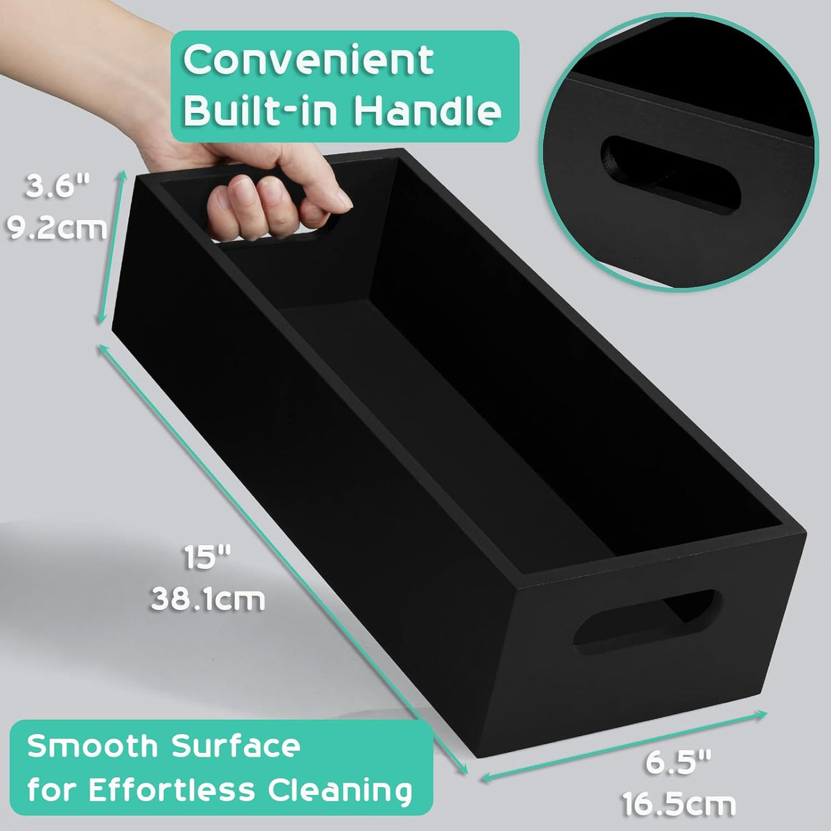 Black Bathroom Basket - Wooden Toilet Tank Paper Basket with Handle for Organizing - Back of Toilet Storage Organizer for Bathroom Tank Topper Counter - Black Bathroom Decor Box