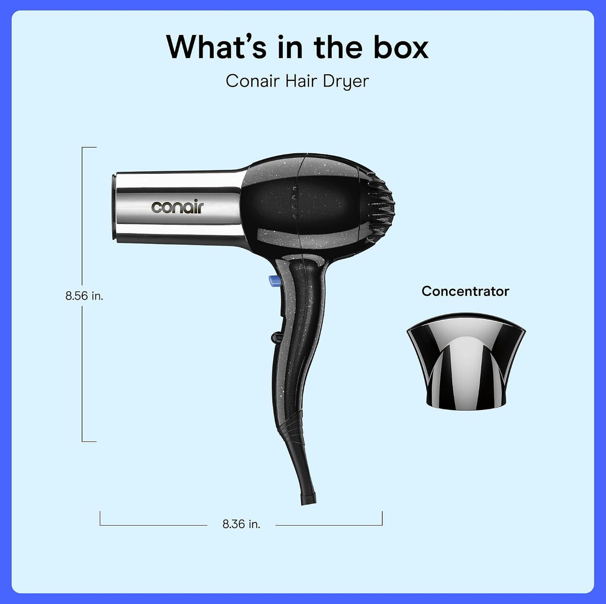 Ionic Hair Dryer with Concentrator Attachment, 1875W, Full Size