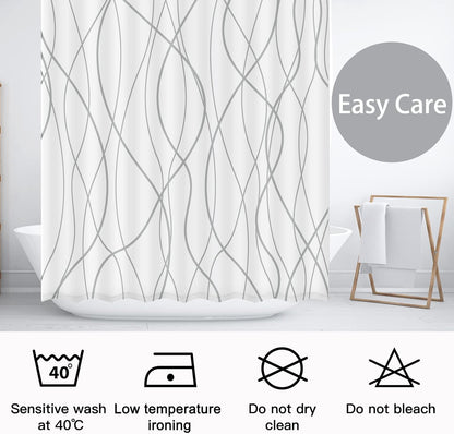 Striped Shower Curtain for Bathroom, Grey White, 72" W x 72" L