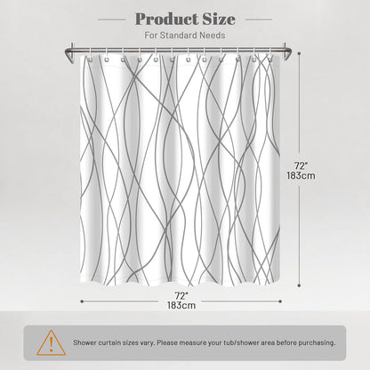Striped Shower Curtain for Bathroom, Grey White, 72" W x 72" L