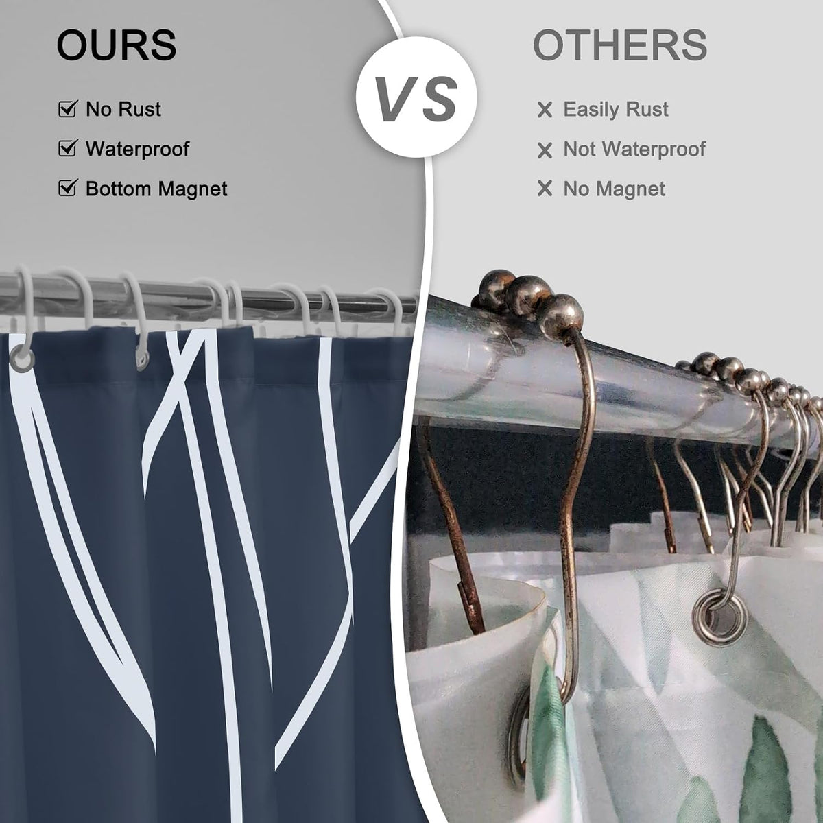 Striped Shower Curtain for Bathroom, Grey White, 72" W x 72" L