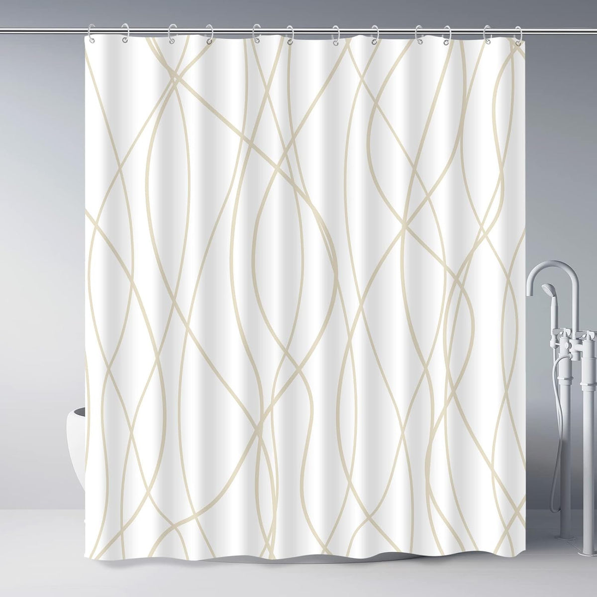 Striped Shower Curtain for Bathroom, Grey White, 72" W x 72" L