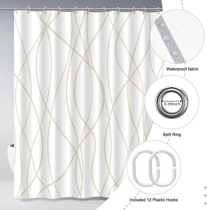 Striped Shower Curtain for Bathroom, Grey White, 72" W x 72" L