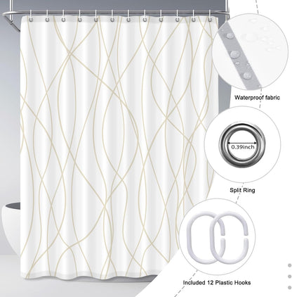 Striped Shower Curtain for Bathroom, Grey White, 72" W x 72" L