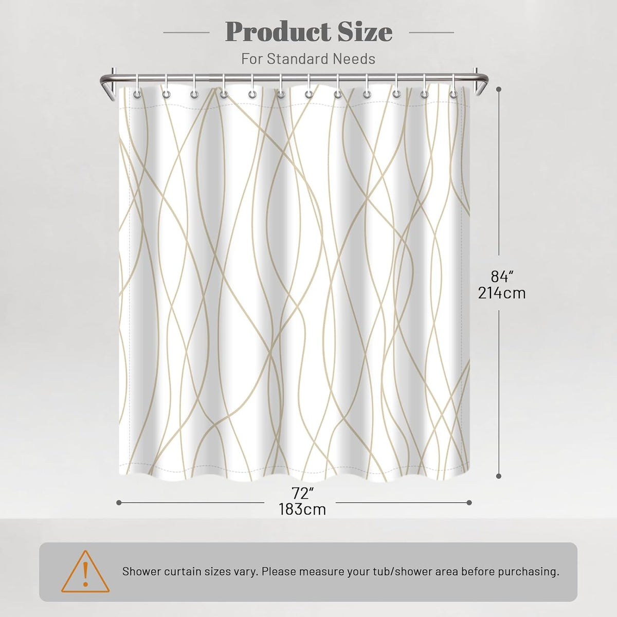 Striped Shower Curtain for Bathroom, Grey White, 72" W x 72" L