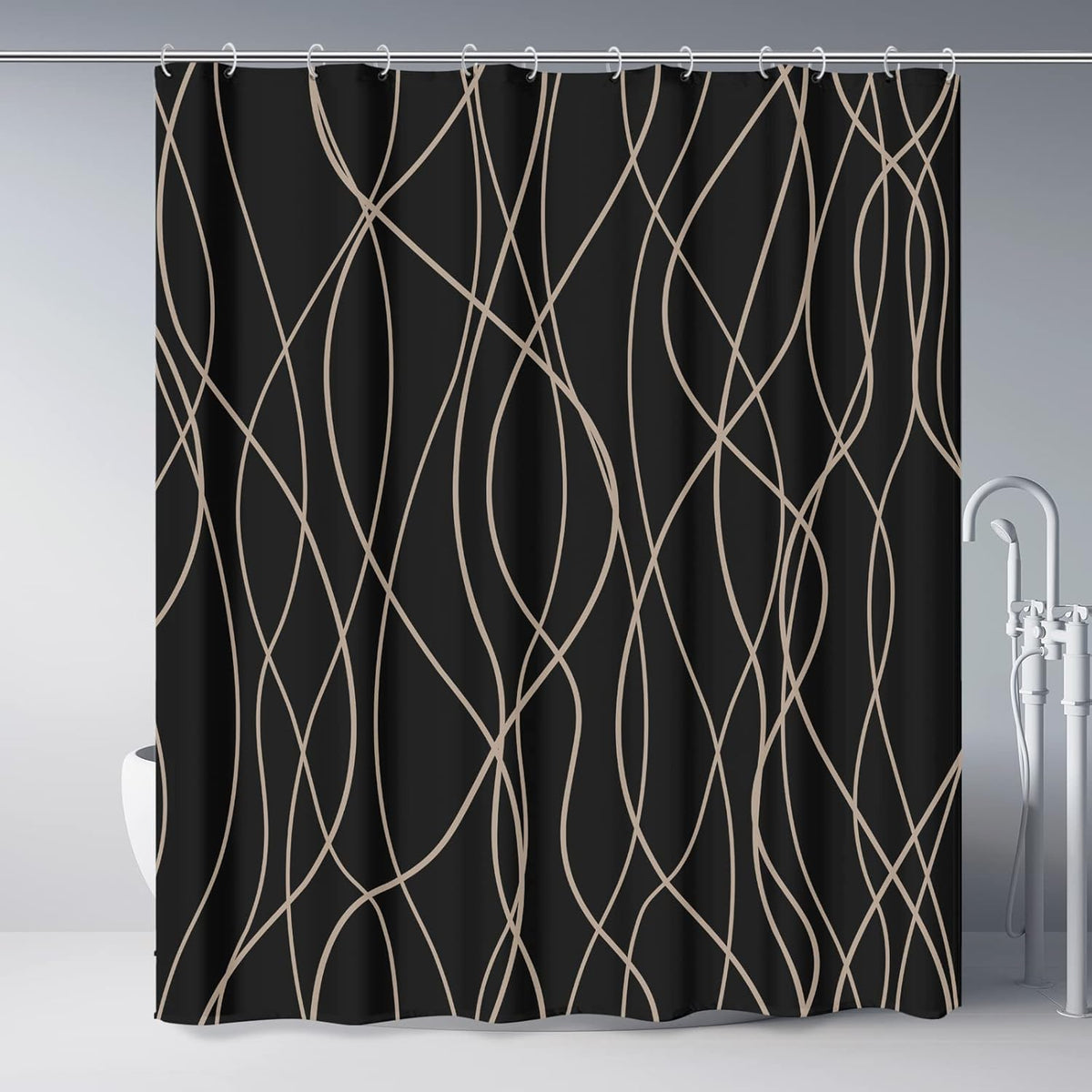 Striped Shower Curtain for Bathroom, Grey White, 72" W x 72" L
