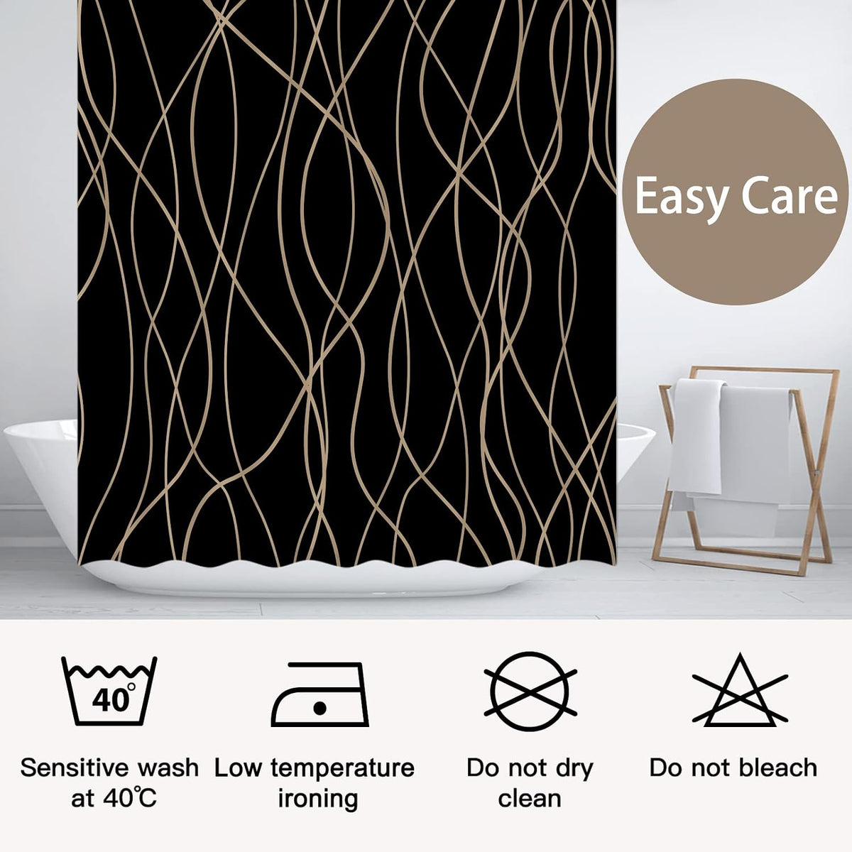 Striped Shower Curtain for Bathroom, Grey White, 72" W x 72" L