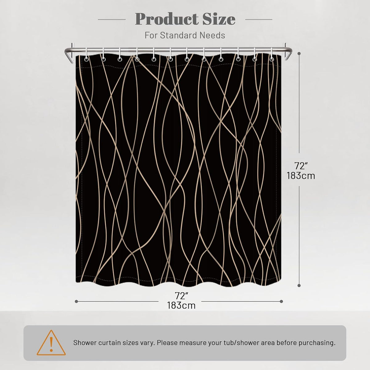 Striped Shower Curtain for Bathroom, Grey White, 72" W x 72" L