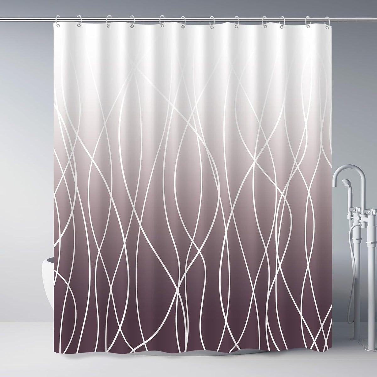 Striped Shower Curtain for Bathroom, Grey White, 72" W x 72" L