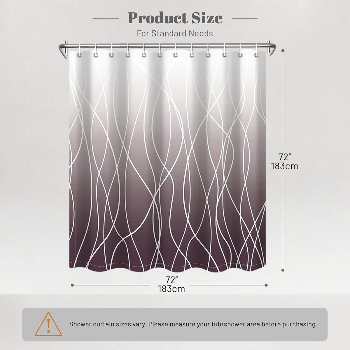Striped Shower Curtain for Bathroom, Grey White, 72" W x 72" L