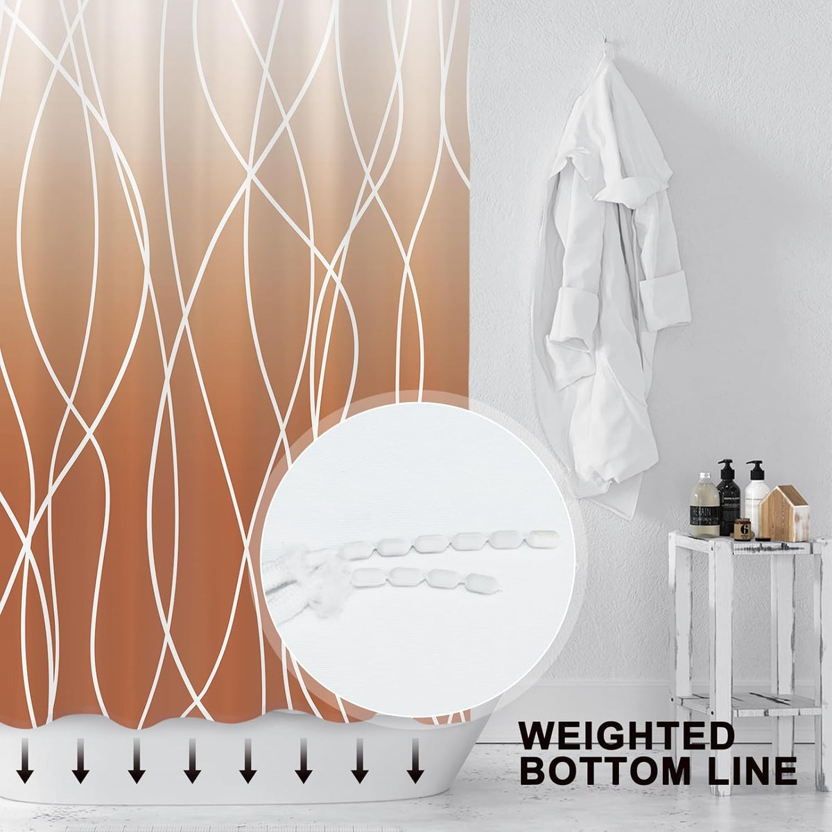 Striped Shower Curtain for Bathroom, Grey White, 72" W x 72" L