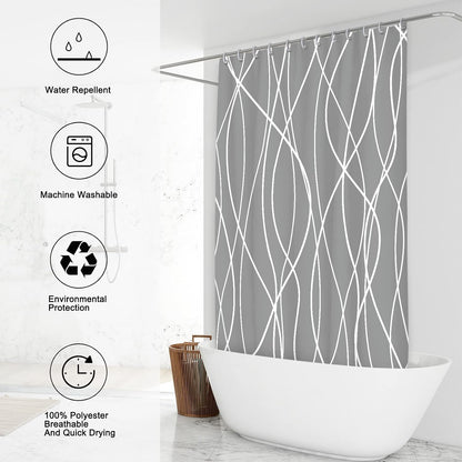 Striped Shower Curtain for Bathroom, Grey White, 72" W x 72" L