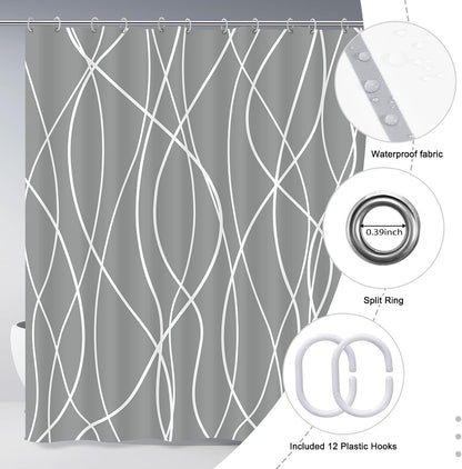 Striped Shower Curtain for Bathroom, Grey White, 72" W x 72" L
