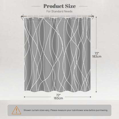 Striped Shower Curtain for Bathroom, Grey White, 72" W x 72" L