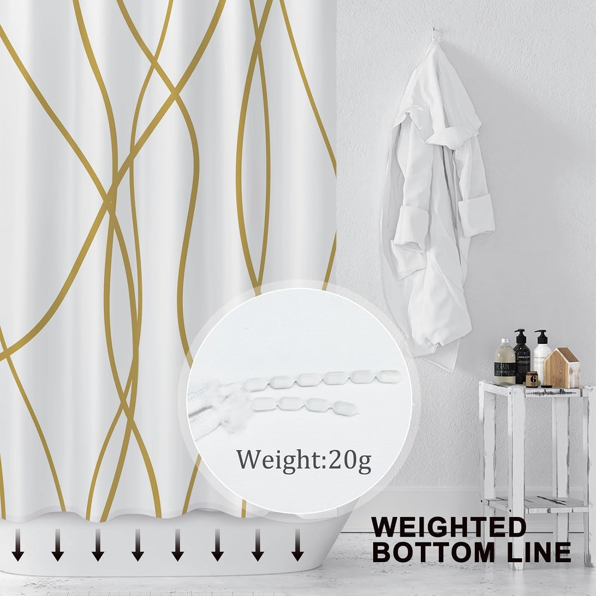 Striped Shower Curtain for Bathroom, Grey White, 72" W x 72" L