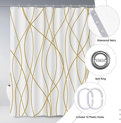 Striped Shower Curtain for Bathroom, Grey White, 72" W x 72" L