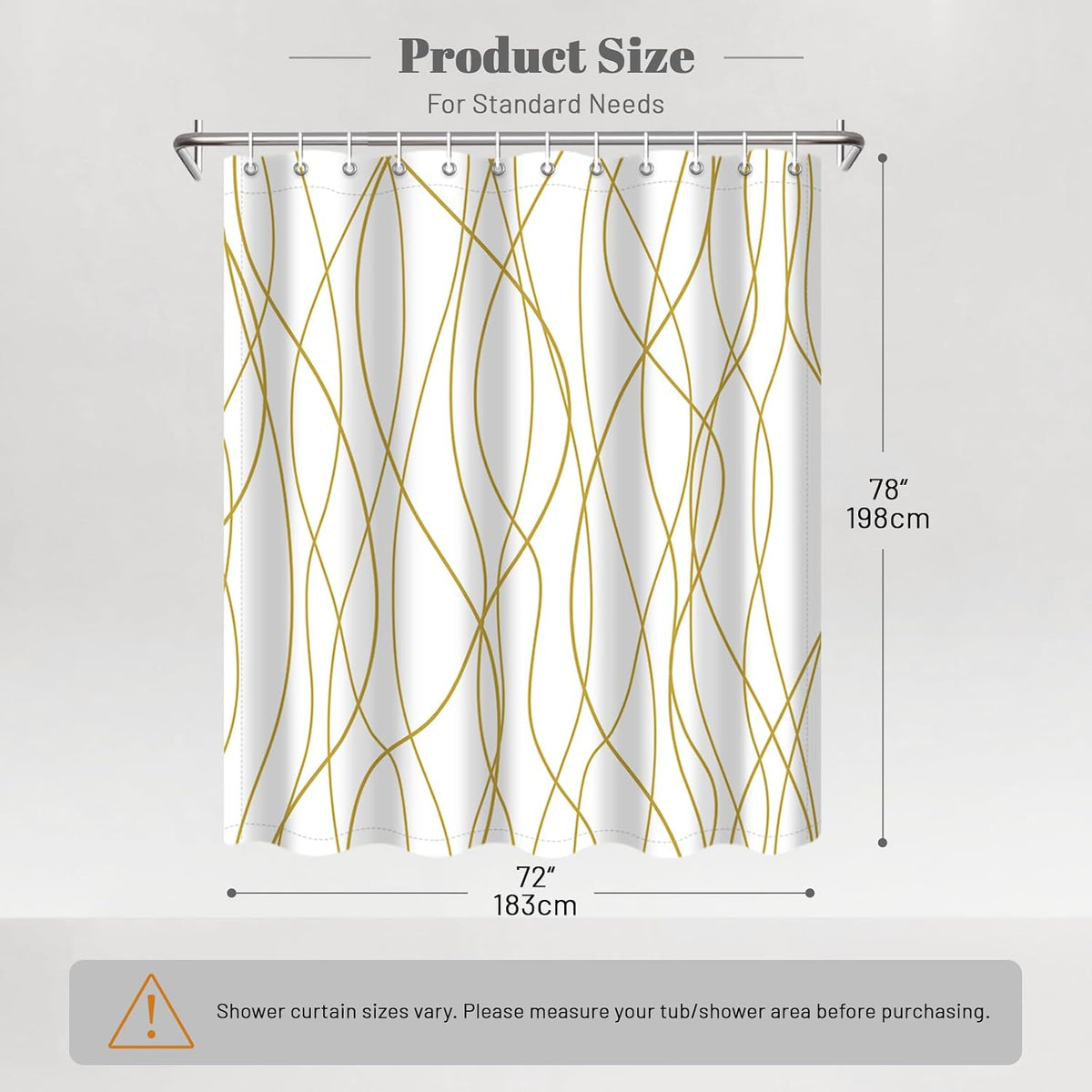 Striped Shower Curtain for Bathroom, Grey White, 72" W x 72" L