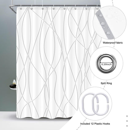 Striped Shower Curtain for Bathroom, Grey White, 72" W x 72" L