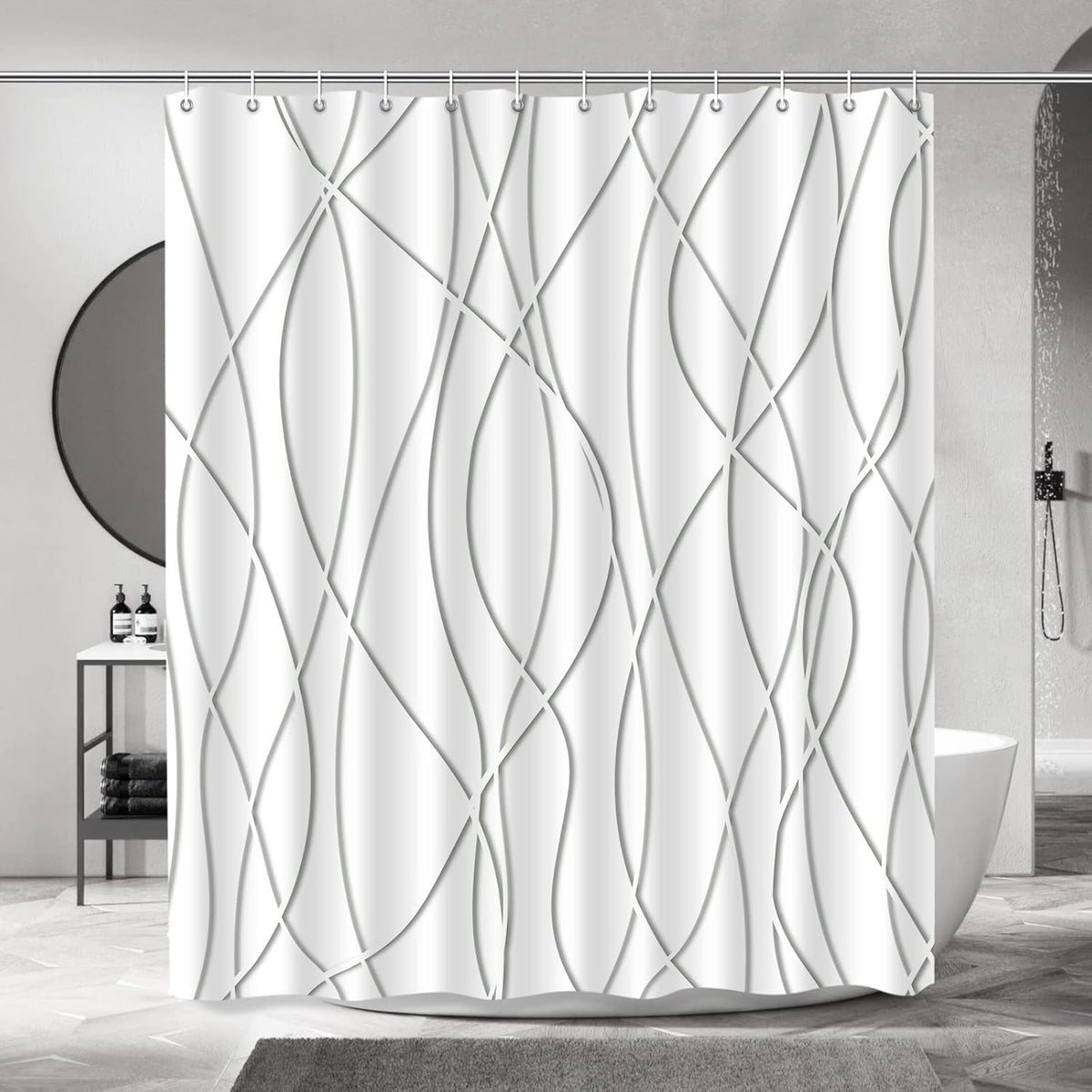 Striped Shower Curtain for Bathroom, Grey White, 72" W x 72" L