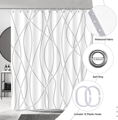 Striped Shower Curtain for Bathroom, Grey White, 72" W x 72" L