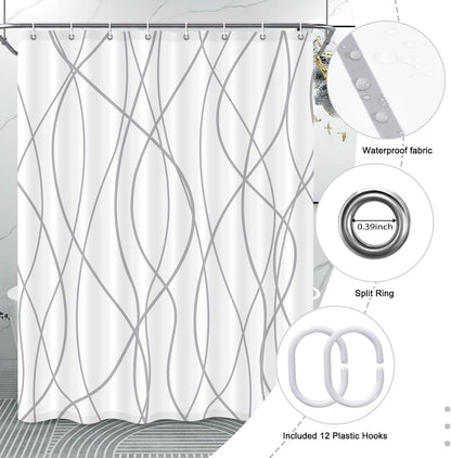 Striped Shower Curtain for Bathroom, Grey White, 72" W x 72" L