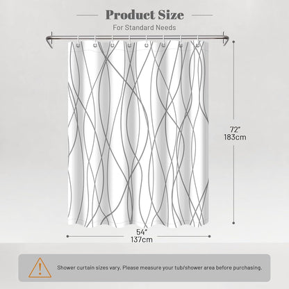 Striped Shower Curtain for Bathroom, Grey White, 72" W x 72" L