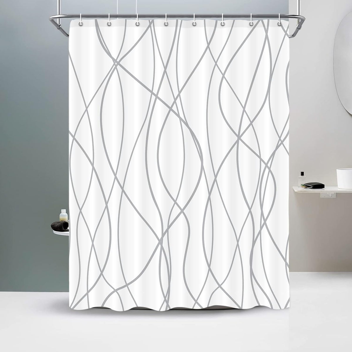 Striped Shower Curtain for Bathroom, Grey White, 72" W x 72" L