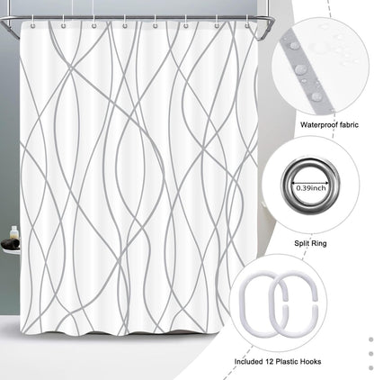 Striped Shower Curtain for Bathroom, Grey White, 72" W x 72" L