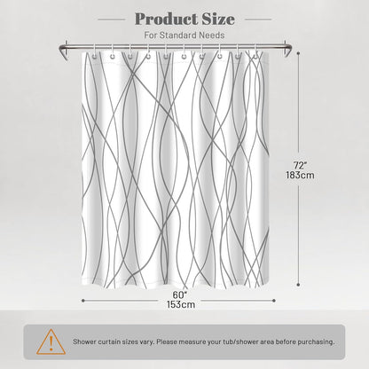 Striped Shower Curtain for Bathroom, Grey White, 72" W x 72" L