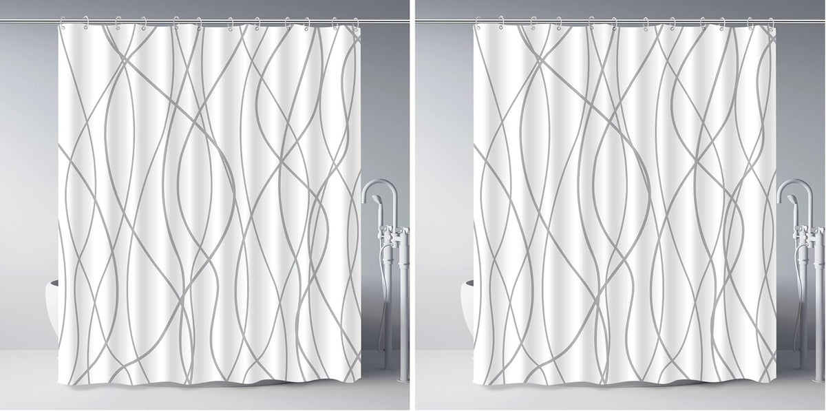 Striped Shower Curtain for Bathroom, Grey White, 72" W x 72" L