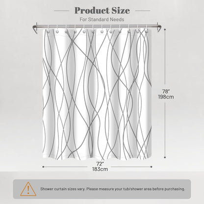 Striped Shower Curtain for Bathroom, Grey White, 72" W x 72" L