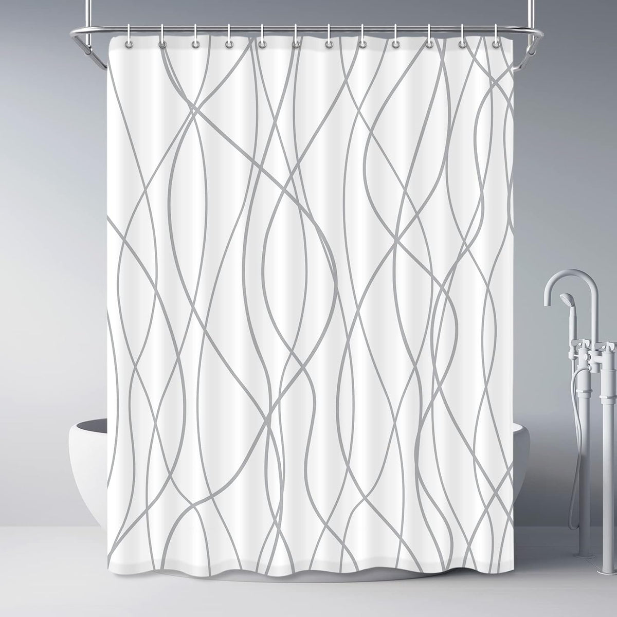 Striped Shower Curtain for Bathroom, Grey White, 72" W x 72" L