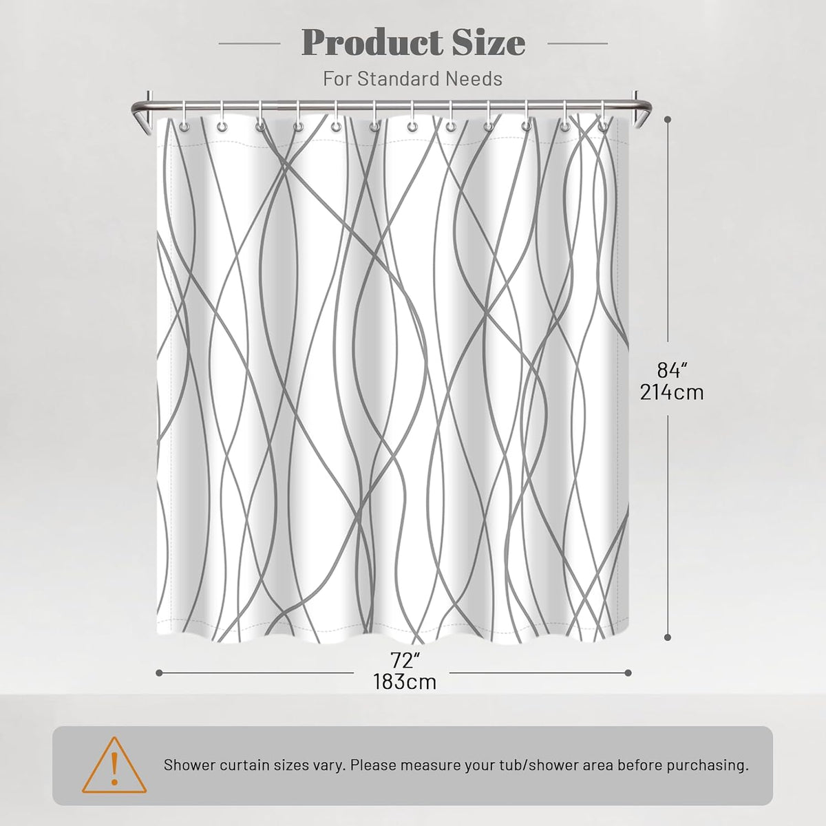 Striped Shower Curtain for Bathroom, Grey White, 72" W x 72" L