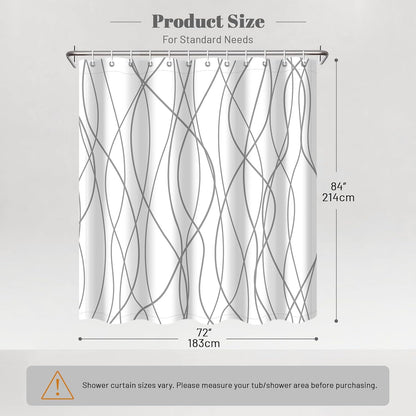 Striped Shower Curtain for Bathroom, Grey White, 72" W x 72" L