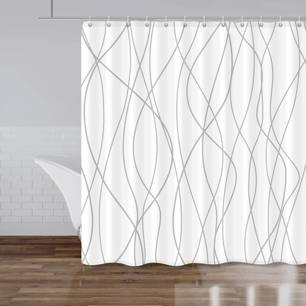 Striped Shower Curtain for Bathroom, Grey White, 72" W x 72" L