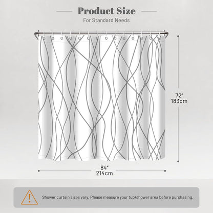 Striped Shower Curtain for Bathroom, Grey White, 72" W x 72" L